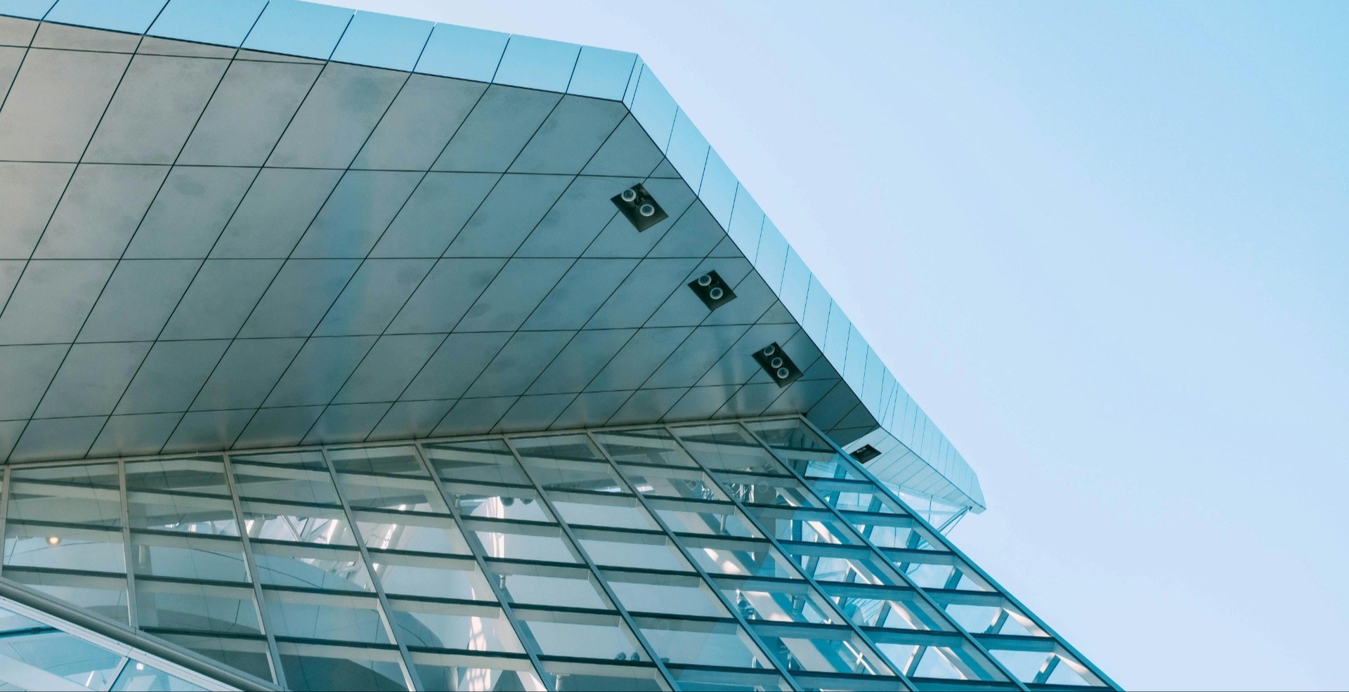 low angle of glass building top