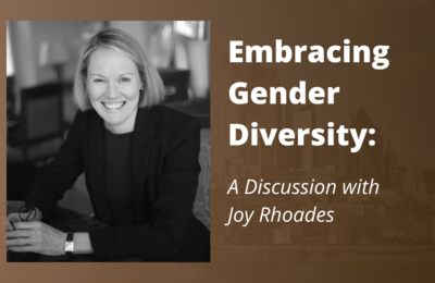 infographic with photo of joy rhoades and text saying embracing gender diversity