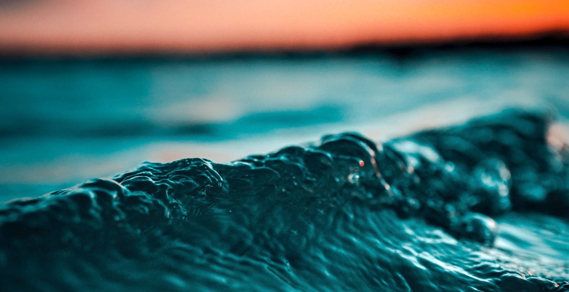 closeup of a wave at sunset