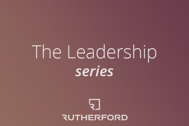 burgundy gradient with text overlay saying the leadership series and rutherford logo