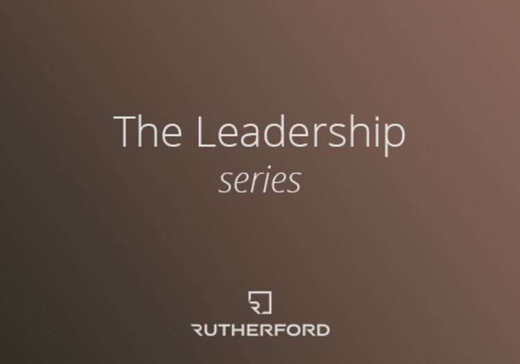 brown gradient with text overlay saying the leadership series rutherford